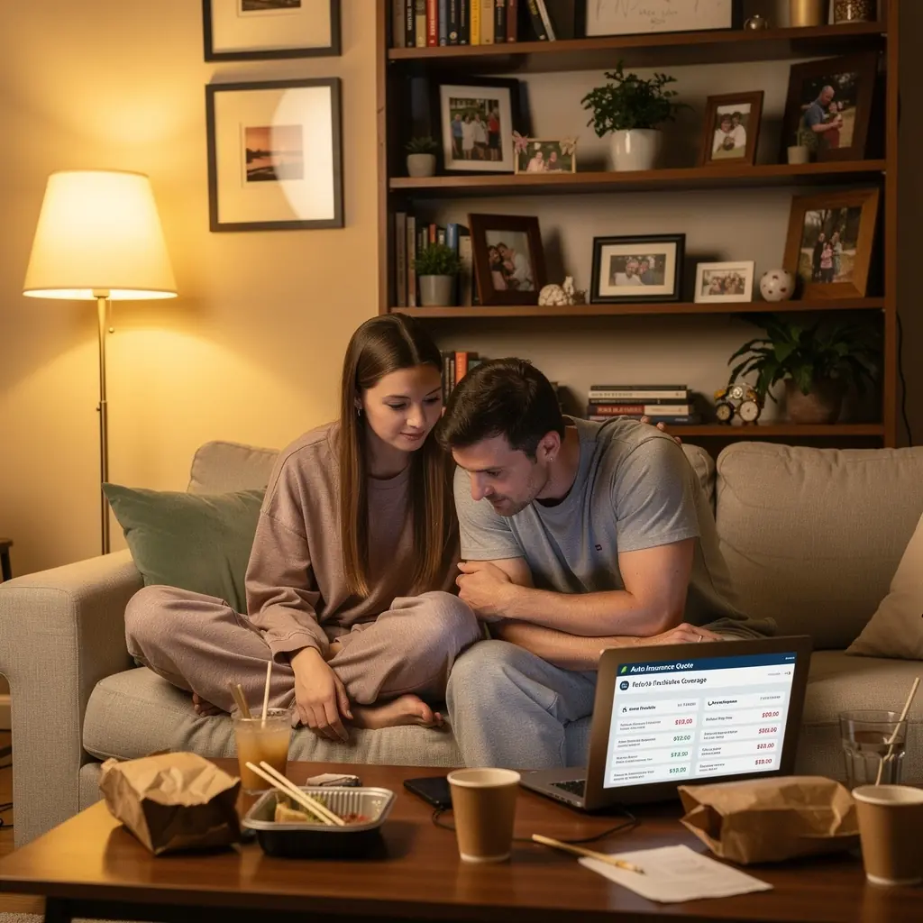 Сцена с автомобилем, получившим повреждения, рядом с которым находится специалист по страхованию.