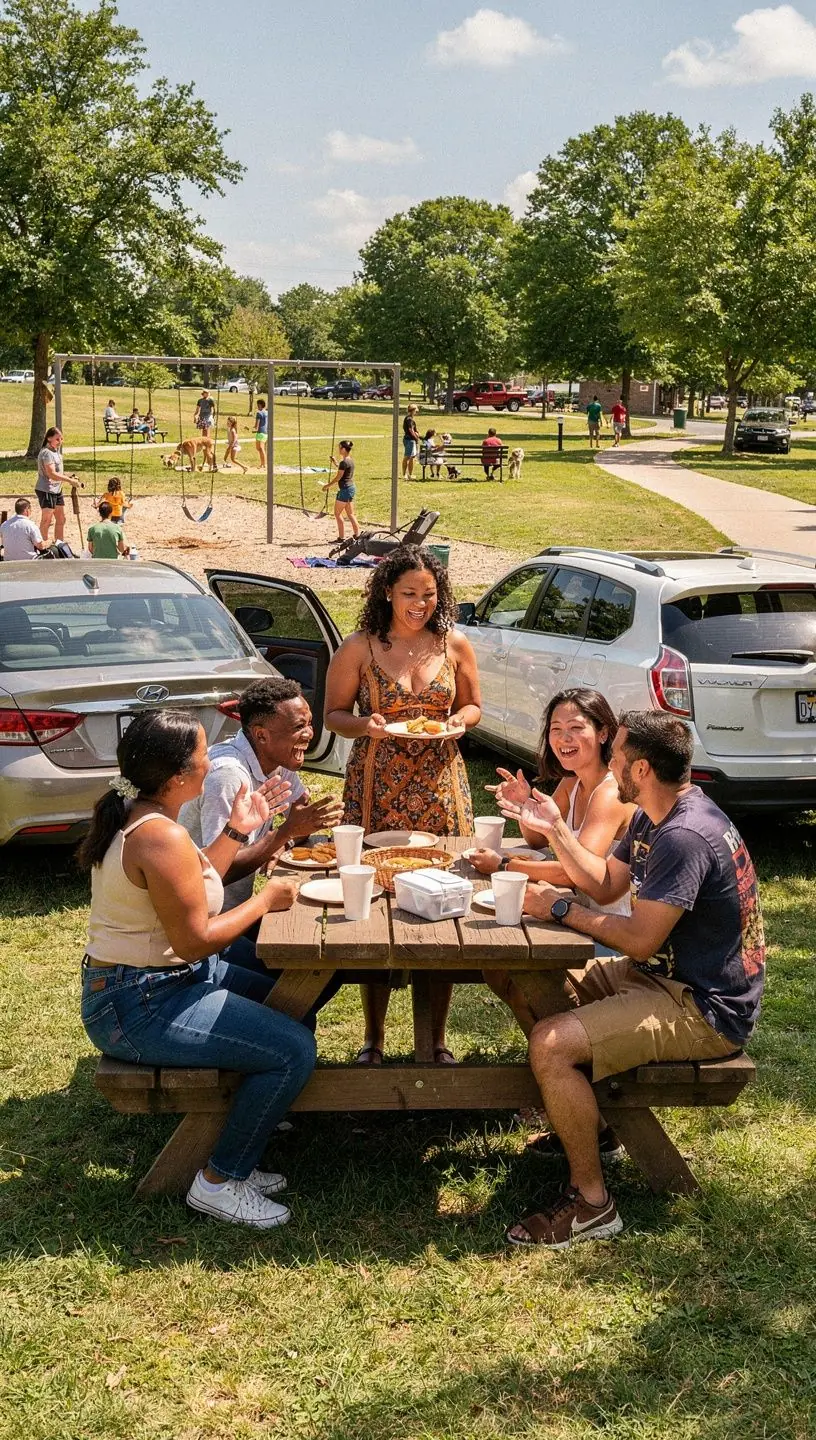 Страховой полис на автомобиль с изображением счастливой семьи, путешествующей на машине.